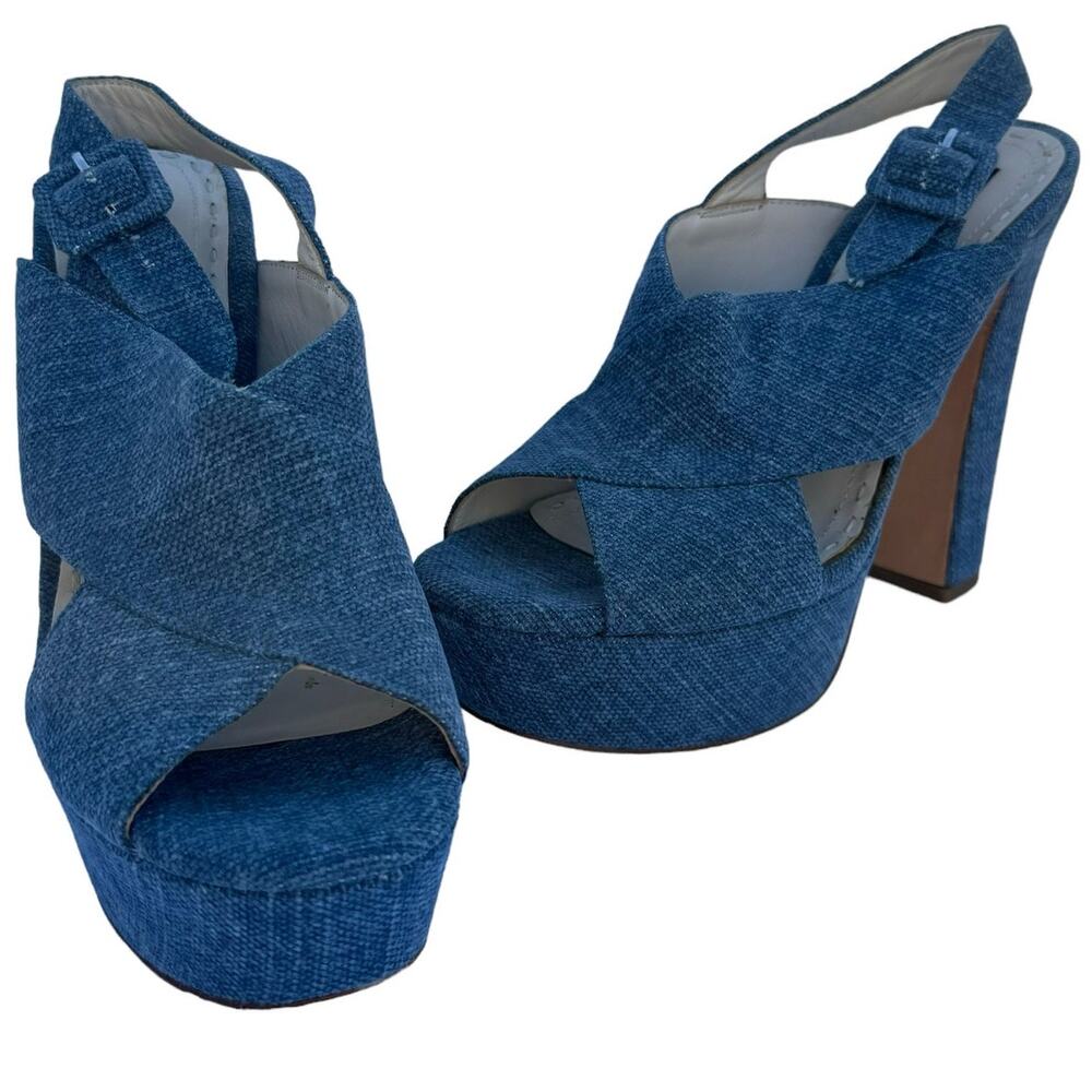 Alice + Olivia Blue Denim Platform Slingback Sandals